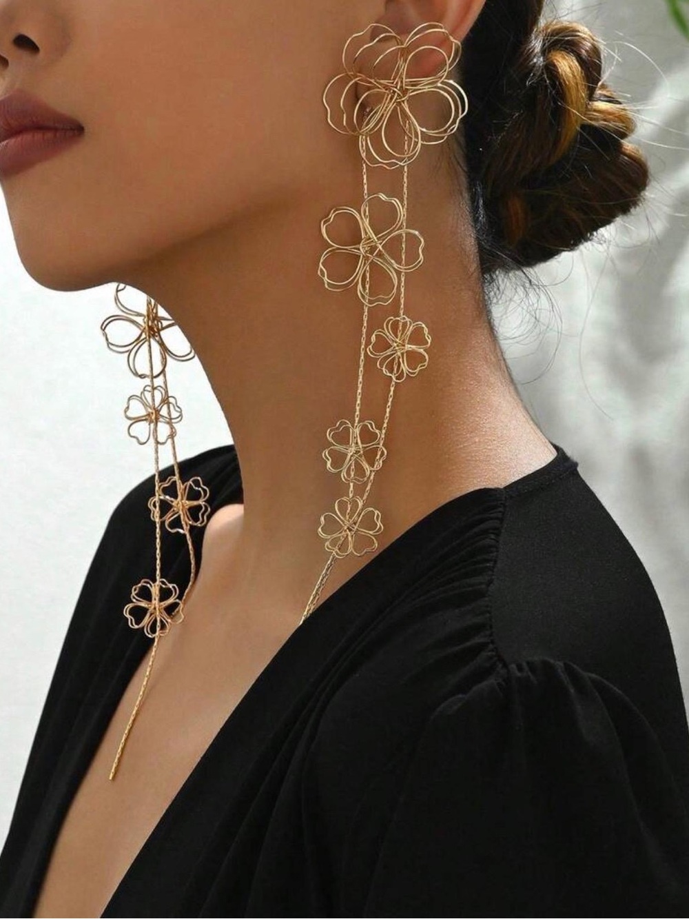 Gold Floral Chain Drop Earrings